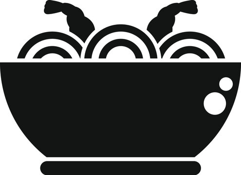 recommend clip art: Simple vector icon of a big bowl of steaming hot ramen noodles with two shrimp on top