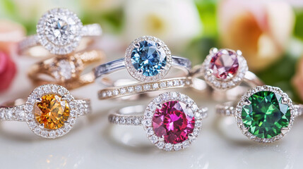 Fototapeta premium Gemstone Rings Closeup.