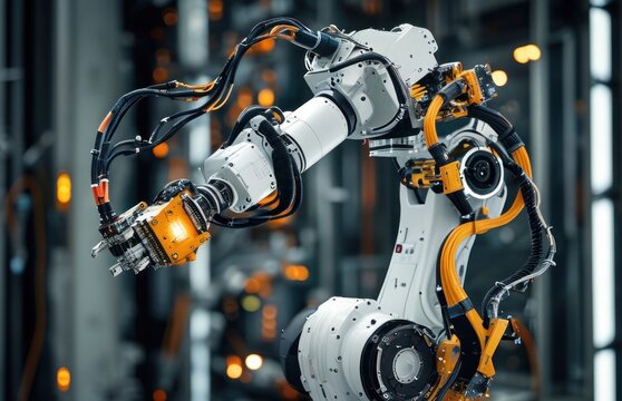 Robot arm equipped with a light in a manufacturing plant