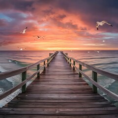 Obraz premium Pier with sky on sunset