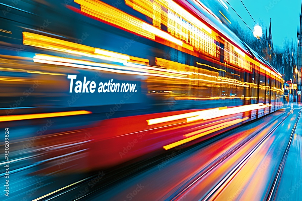 Poster motion blur tram with a call to action