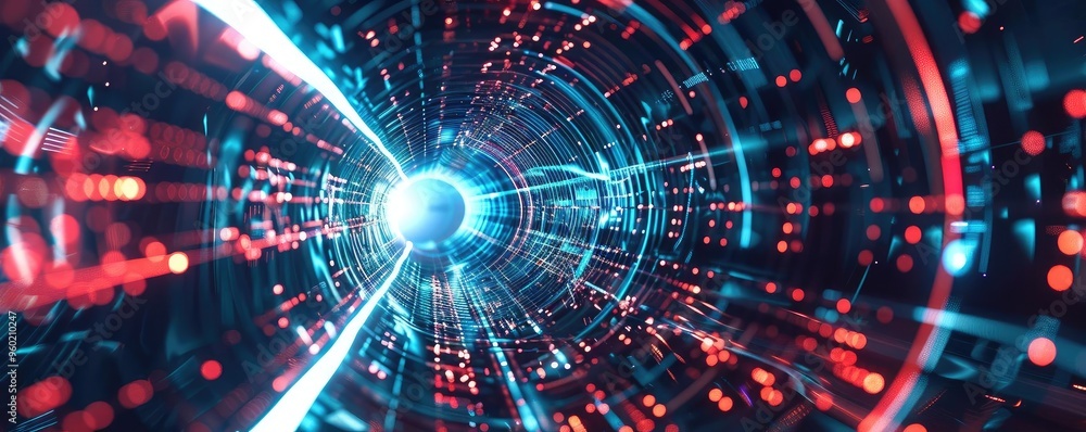 Poster a vibrant tunnel of light showcasing dynamic patterns and colors, symbolizing energy and movement in