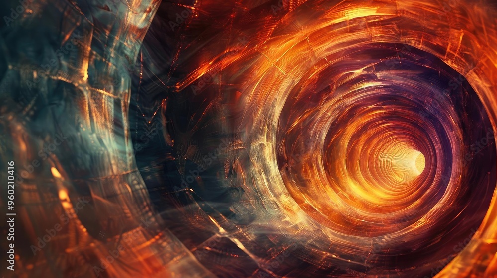 Poster a vivid illustration of a swirling vortex filled with fiery colors, creating a mesmerizing depth eff