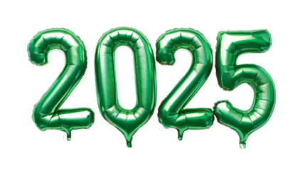2025 Green Foil Balloons, Transparent Background