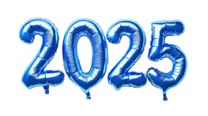 2025 Blue Foil Balloons, Transparent Background