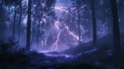 Fototapeta premium Mystical Forest Illuminated by Lightning
