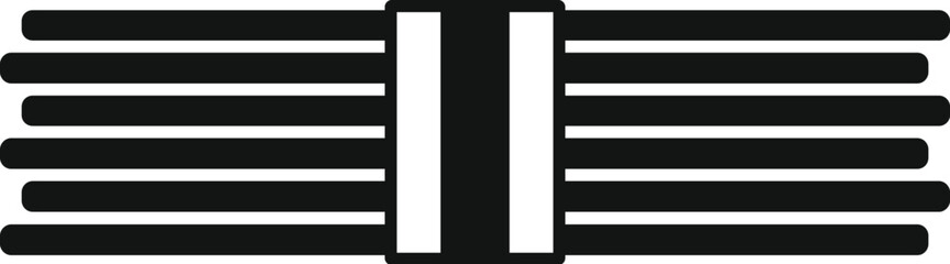 Black and white vector icon of a bundle of metal rods being stored on a construction site