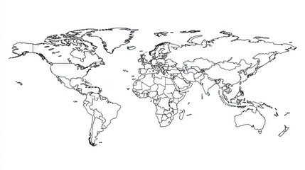 Fototapeta premium A simple and clean world map with outlined continents, isolated on a white background for easy use in presentations.