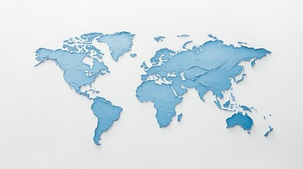 A simplified world map on a clean white background, with clear country borders and oceans outlined in soft blue.