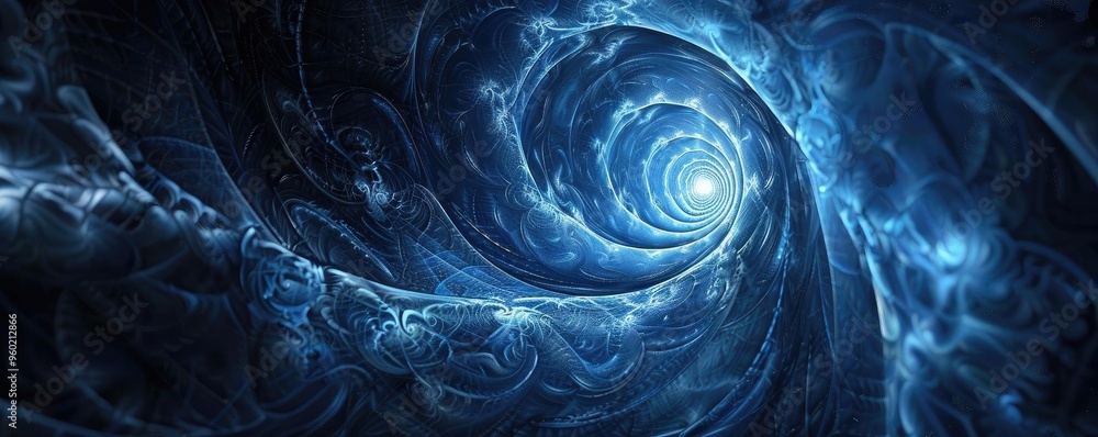 Poster a mesmerizing swirl of blue light creating a sense of depth and mystery, perfect for digital backgro