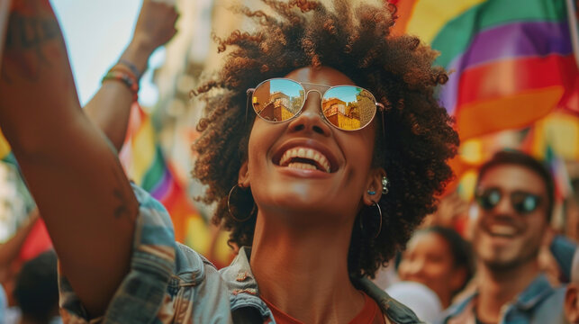 Jubilant fans cheering multi cultural celebration holding flags pride day concept