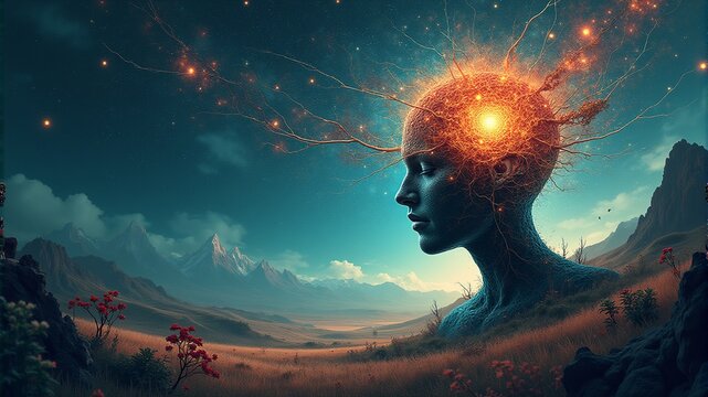 a woman's head with an actively working brain