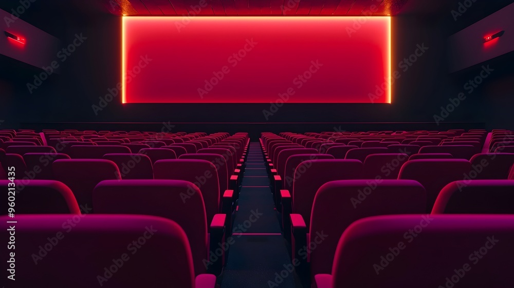 Poster Ambient Movie Theater Screen with Empty Red Seating and Lighting