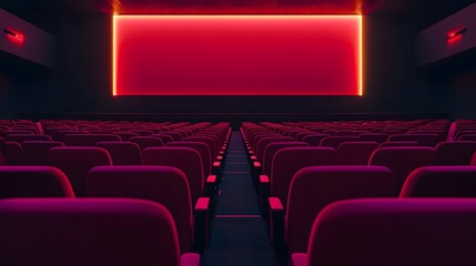 Ambient Movie Theater Screen with Empty Red Seating and Lighting