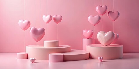 Pink pedestals and heart shaped decorations for Valentines day product placement