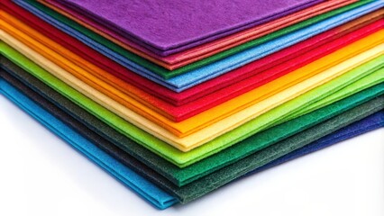 Colored felt fabric sheets isolated on white background