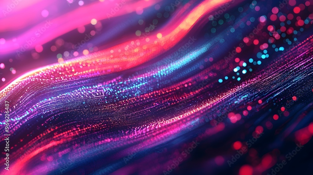 Poster vibrant digital glitch effects with distorted neon lines and chaotic patterns