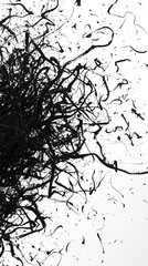 Monster created from black messy scribbles, chaotic and artistic design on white background.
