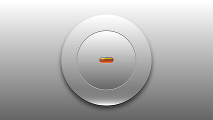 Single simple white button for control panel isolated on grey background for finger push to start or stop. Vector illustration electronic and technology concept. Beautiful button for web design & app.