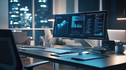 Naklejka premium High-tech digital planning tools displayed on a sleek modern desk 