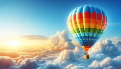 Fototapeta premium Hot air balloon floating above clouds at sunrise with a vibrant sky 