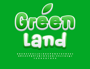 Vector eco template Green Land. Bright Funny Font. Decorative Alphabet Letters and Numbers set.