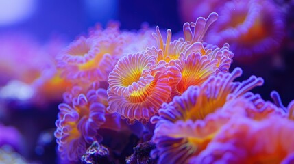 Stunning close-up of Goniopora sp. coral, showcasing its unique, flower-like polyps and vibrant colors, with a gentle flow of water adding motion