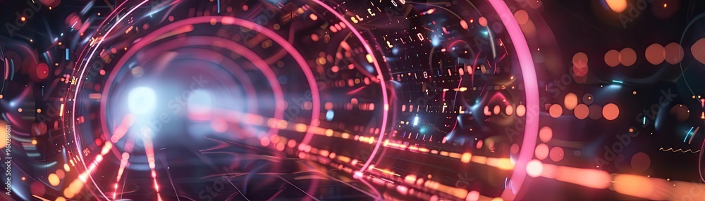 Poster a stunning visual of a glowing tunnel filled with vibrant lights, creating a sense of speed and ener