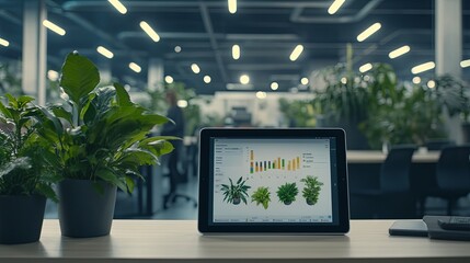  A modern digital marketing concept displayed in a contemporary office environment, featuring a tablet screen with a heatmap visualizing user engagement