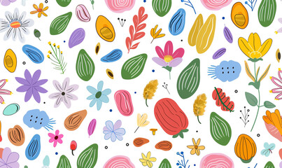 Simple vector graphics with cute doodle style icons of seeds and flowers, ideal for adding a whimsical touch to your projects.