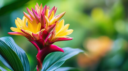 Fototapeta premium A close-up of a vibrant, exotic flower blooming in a tropical garden.