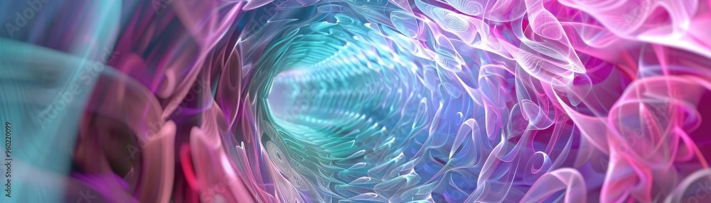 Poster a vibrant abstract image featuring flowing colors in purple and blue, creating a sense of depth and 