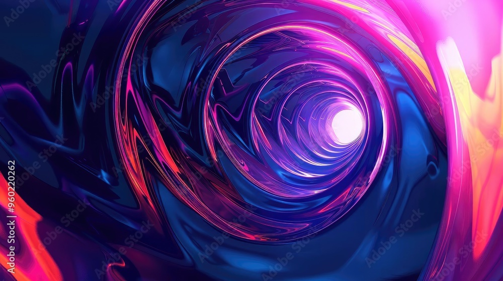 Poster abstract colorful tunnel design with vibrant hues of pink and blue, creating an immersive and dynami
