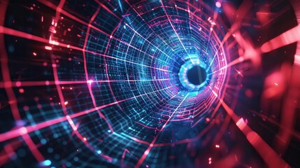 Obraz premium A mesmerizing digital tunnel of light, showcasing vibrant colors and intricate patterns, perfect for tech and abstract themes.