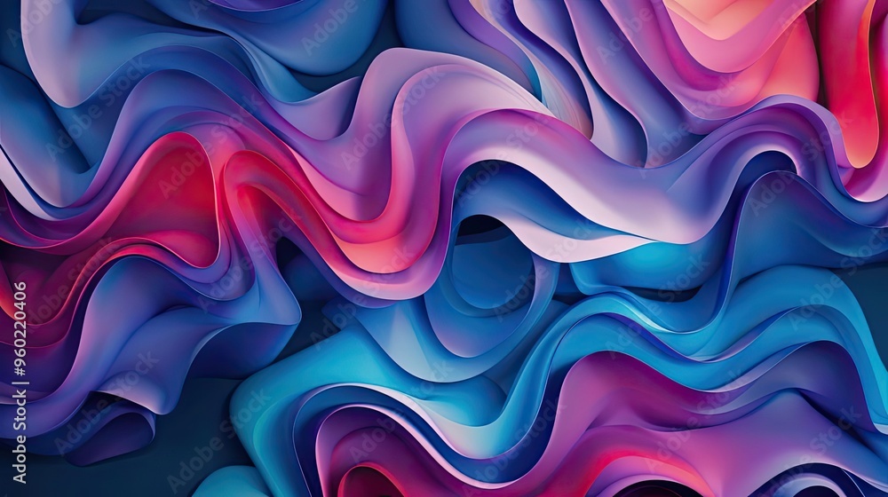 Poster abstract wave pattern in vibrant pink and blue tones, creating a mesmerizing visual texture for mode