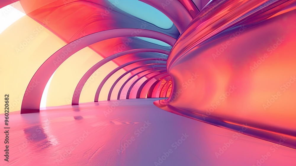 Poster vibrant abstract tunnel with fluid shapes, blending colors and light for a surreal visual experience
