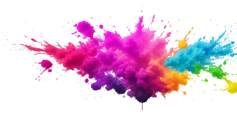 Obraz premium Multicolor powder explosion on White background. Colored cloud. Colorful dust explode. Paint Holi. colorful rainbow Holi paint color powder explosion with bright colors isolated white background. 