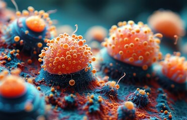 Close-up of orange and blue balls together