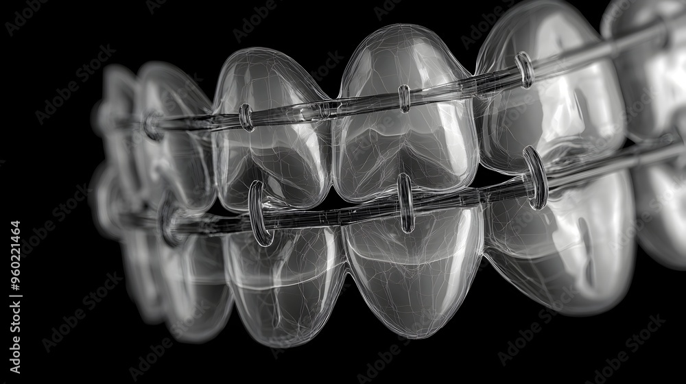 Poster detailed scan of braces on teeth highlighting orthodontic alignment progress