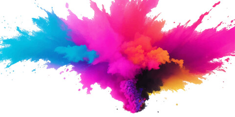 Multicolor powder explosion on White background. Colored cloud. Colorful dust explode. Paint Holi. colorful rainbow Holi paint color powder explosion with bright colors isolated white background.	
