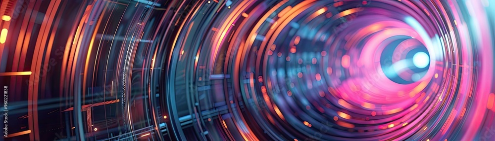 Poster dynamic abstract background with vibrant colors and concentric circles, ideal for futuristic or tech