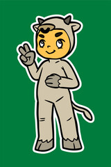 Doodle Sticker Illustration of a Kid Wearing Animal Costume