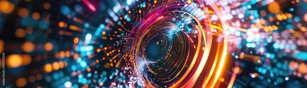Poster abstract swirl of vibrant lights and colors creating a mesmerizing vortex effect, ideal for digital 