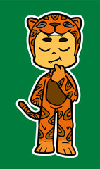 Naklejka premium Doodle Sticker Illustration of a Kid Wearing Animal Costume