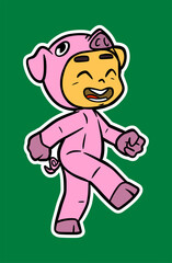 Doodle Sticker Illustration of a Kid Wearing Animal Costume
