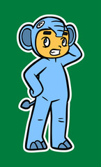 Doodle Sticker Illustration of a Kid Wearing Animal Costume
