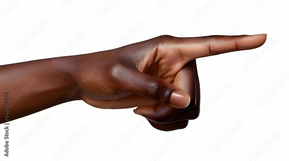 Poster a hand pointing to the right, emphasizing direction or instruction.