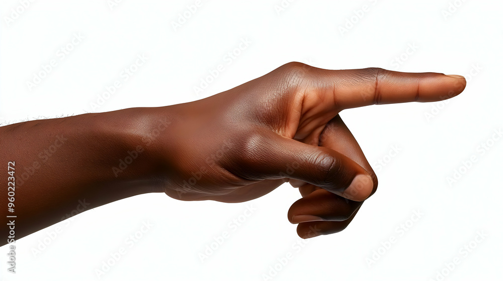 Poster a hand pointing with a clear and expressive gesture.
