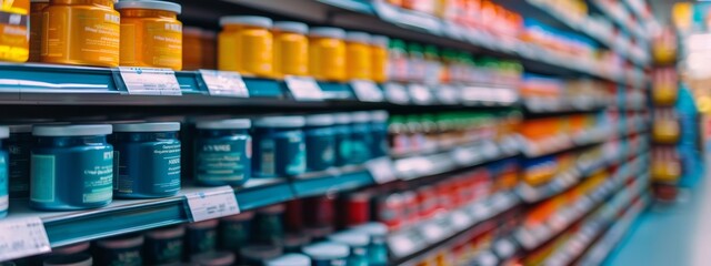 Close-up of vitamin supplements on a store shelf