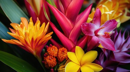 Obraz premium A close-up of vibrant tropical flowers blooming on a Mamanuca Island.